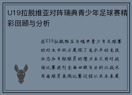 U19拉脱维亚对阵瑞典青少年足球赛精彩回顾与分析
